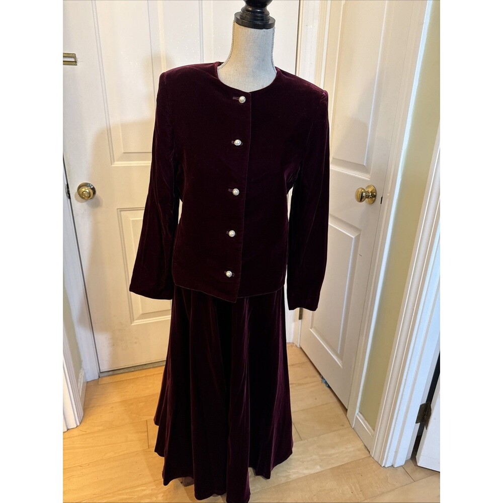 VINTAGE VALUE talbots Burgundy Velvet Jacket Dress Size 8 Women’s